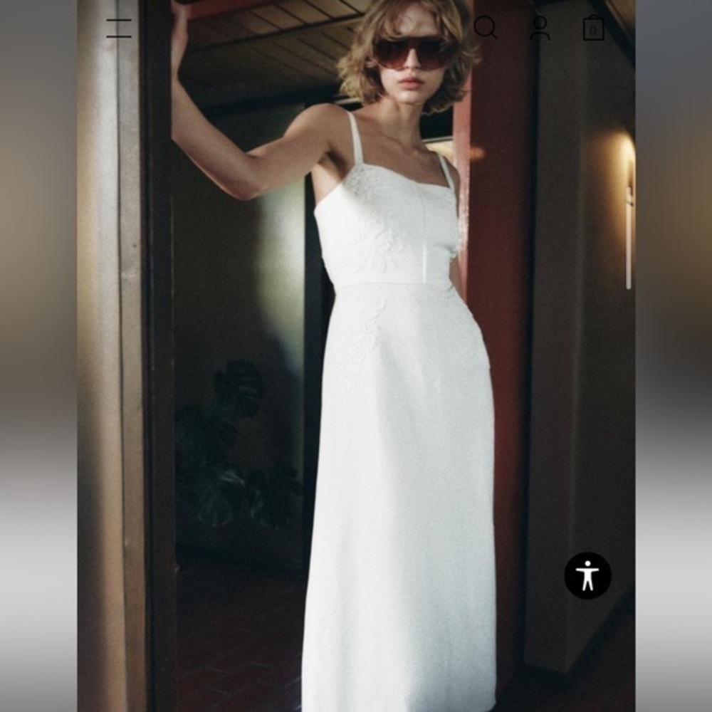 Zara White Midi Dress with Embroidery detail and Straps